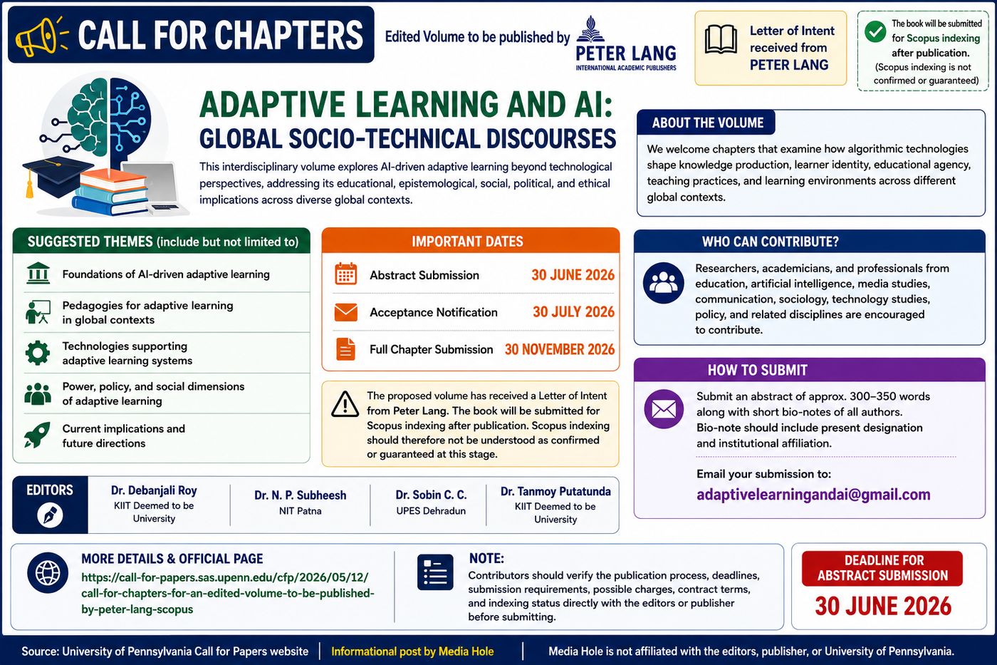 Call for Chapters: Edited Volume on Adaptive Learning and Artificial Intelligence