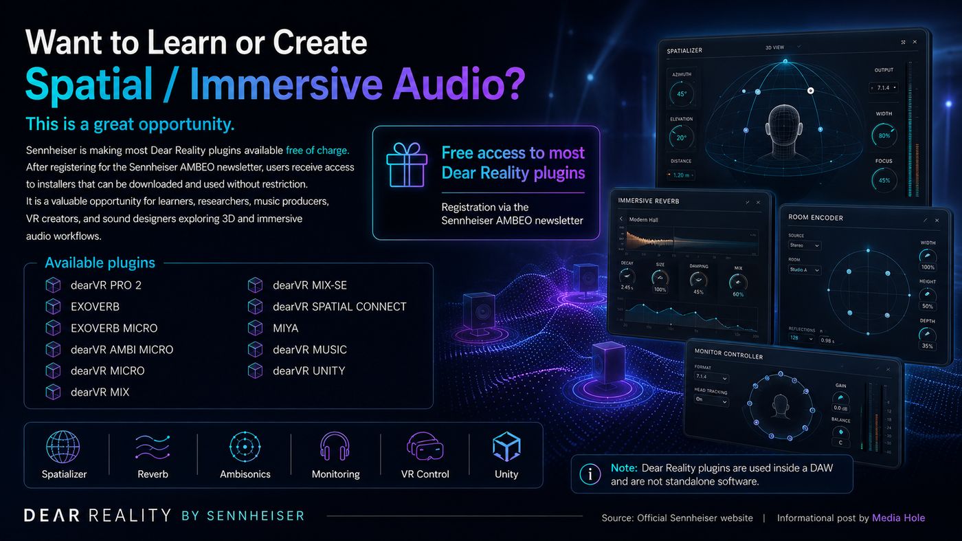 Free Dear Reality Plugins by Sennheiser for Spatial Audio Creators